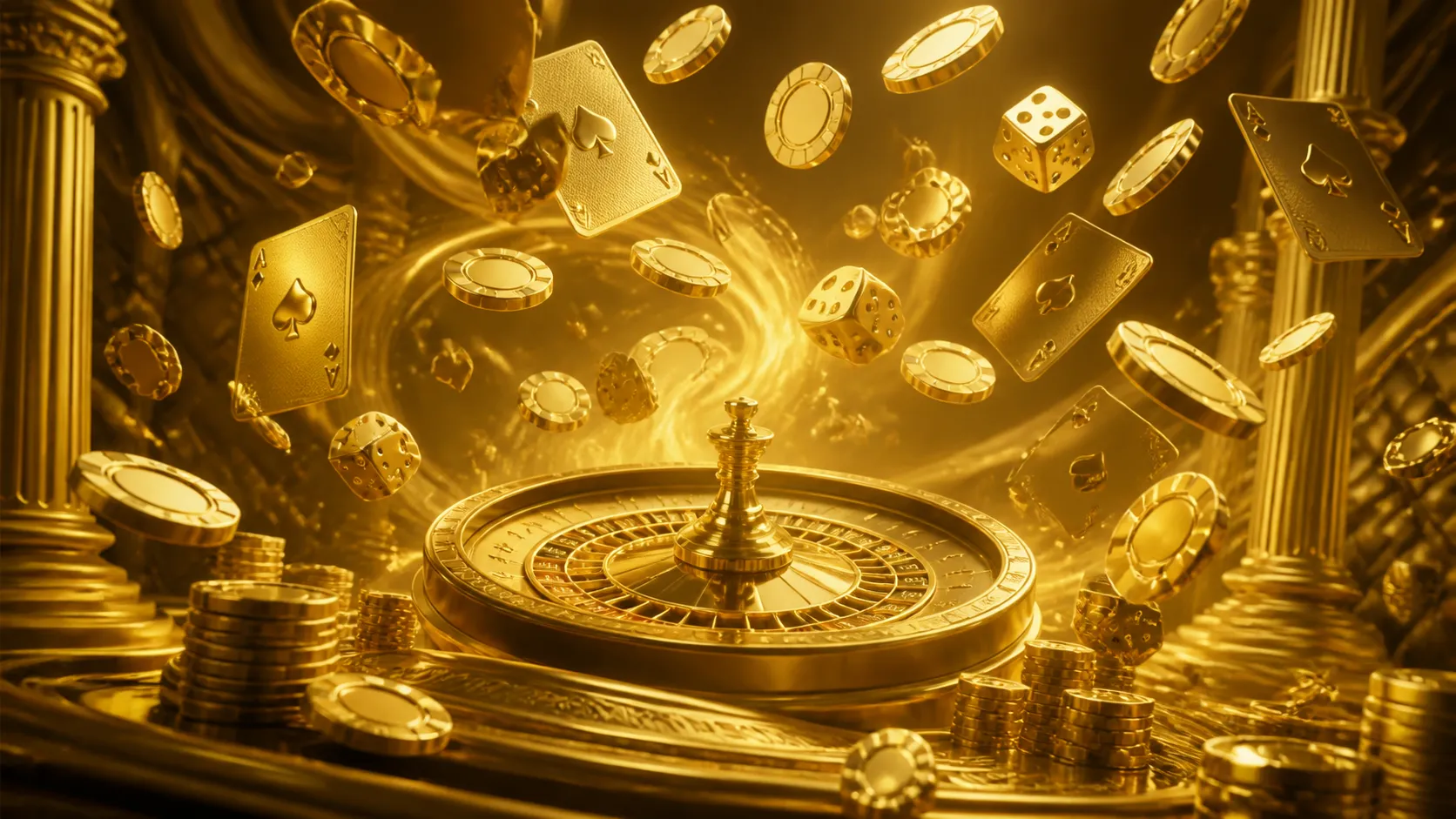 Luxurious casino-themed banner with poker chips, gold, and elegant highlights.